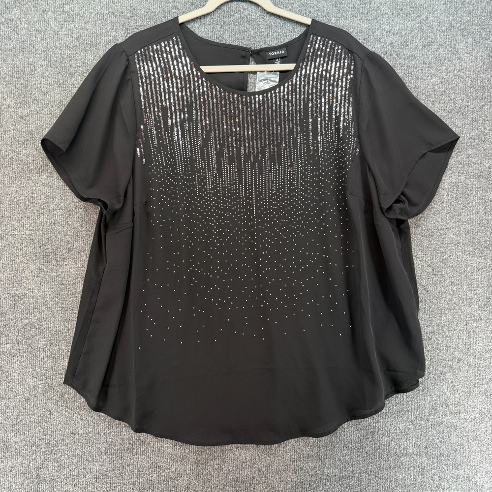 Torrid Top Womens 2X Black Sequins Popover Lightweight Festival Cocktail Casual